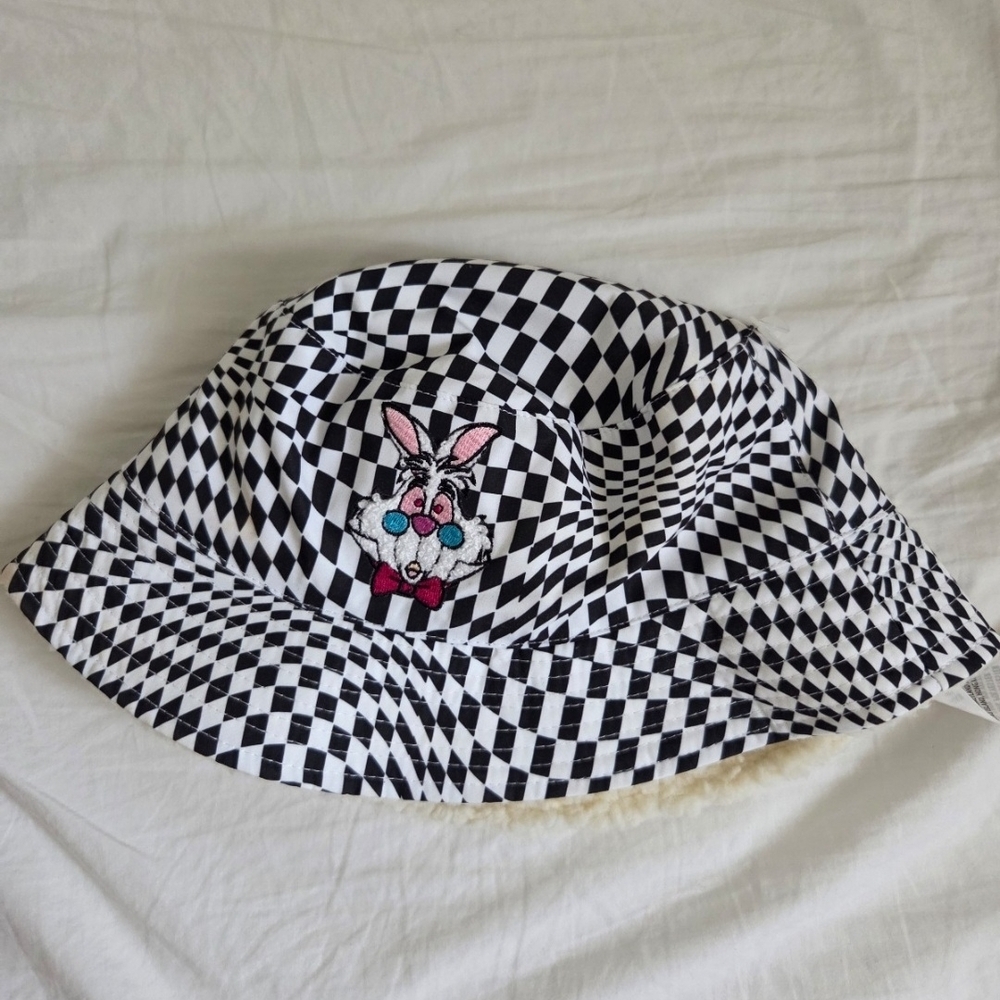 Disney Black and White Checkered Hat with White Rabbit